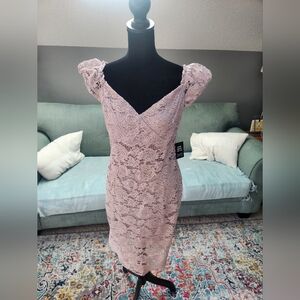 Express Light Purple Lace Dress with Puff Sleeves Size 10 NWT